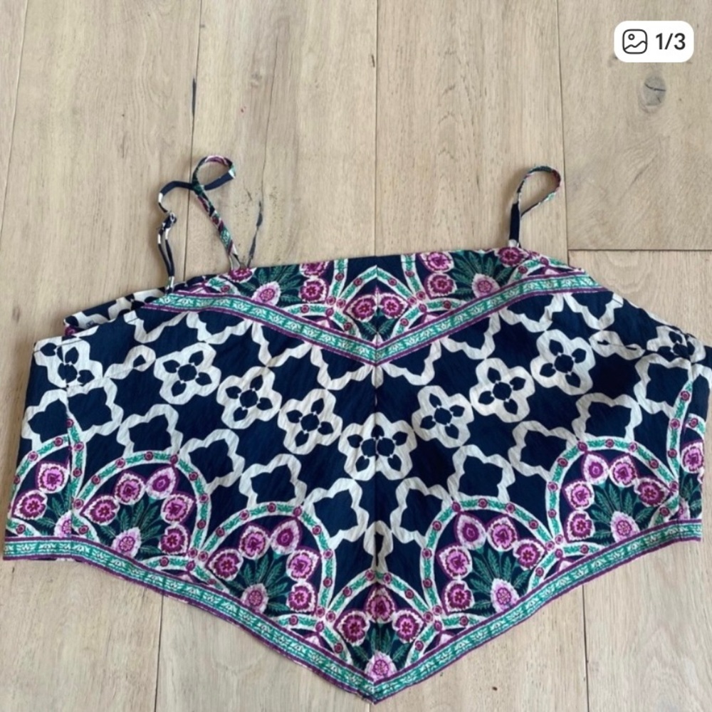 Floral Border Navy Blue Handkerchief Hem Camisole